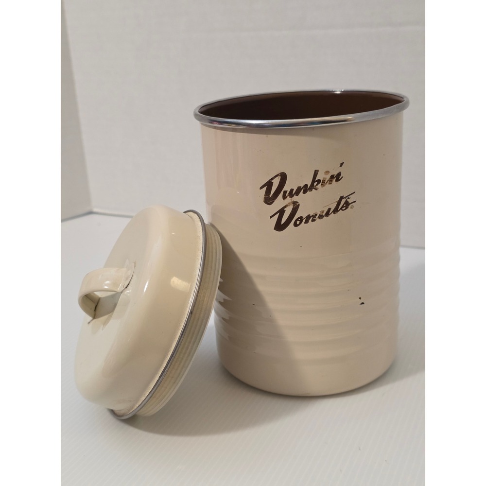 Dunkin Donuts Coffee Canister Tin Large Cream Fair 2010 Metal Storage Jar